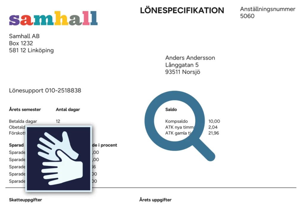 Lönespecifikation med en ikon för teckenspråk